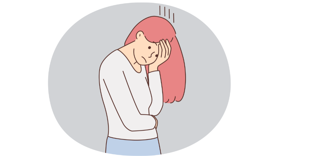 悩みや不安で頭を抱える女性のイラスト